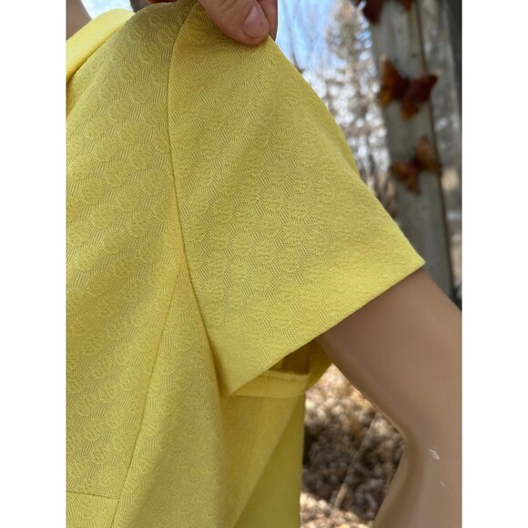 60s Mod Mini Dress Sunshine Yellow Schapira Embossed Print 1/4 Button Up - Picture 6 of 12
